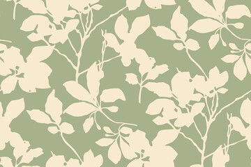 ПустоSimple monochrome two-color seamless pattern with flowers silhouette.