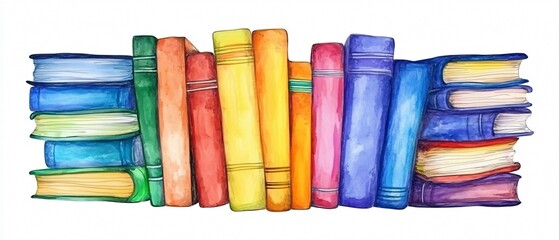 Naklejka premium Vibrant Hand-Drawn Stack of Colorful Books for Education and Learning Concept