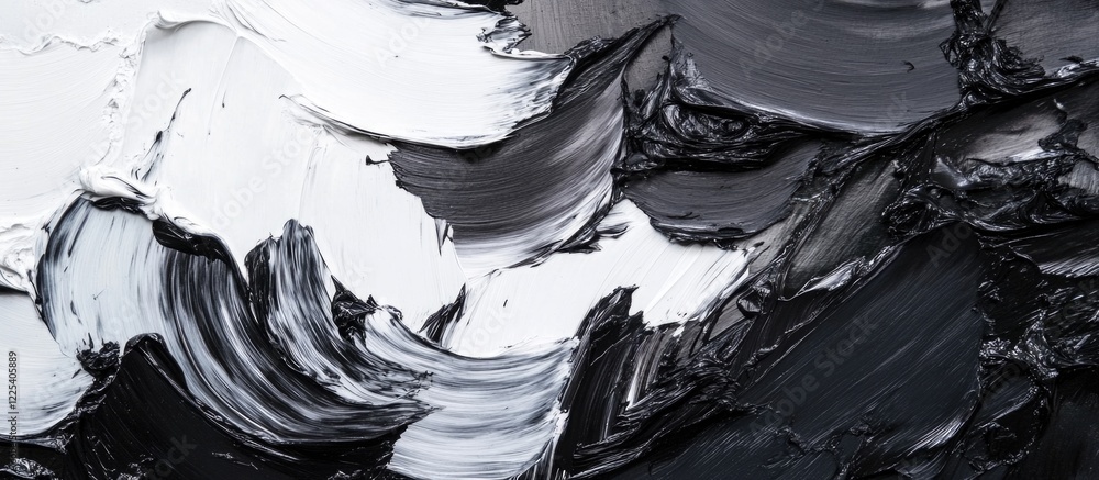 Poster abstract gray and black oil brush art texture with creative dramatic swirls and empty copy space for