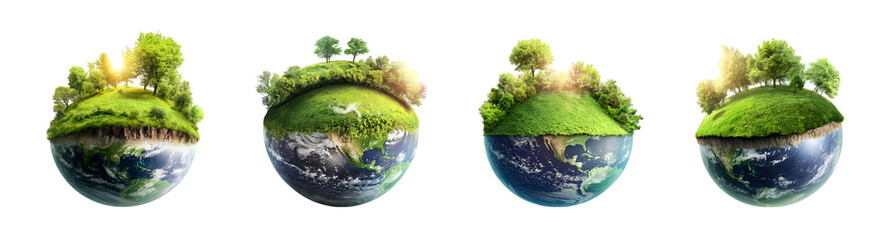 Floating earth with trees and grass isolated on a transparent background