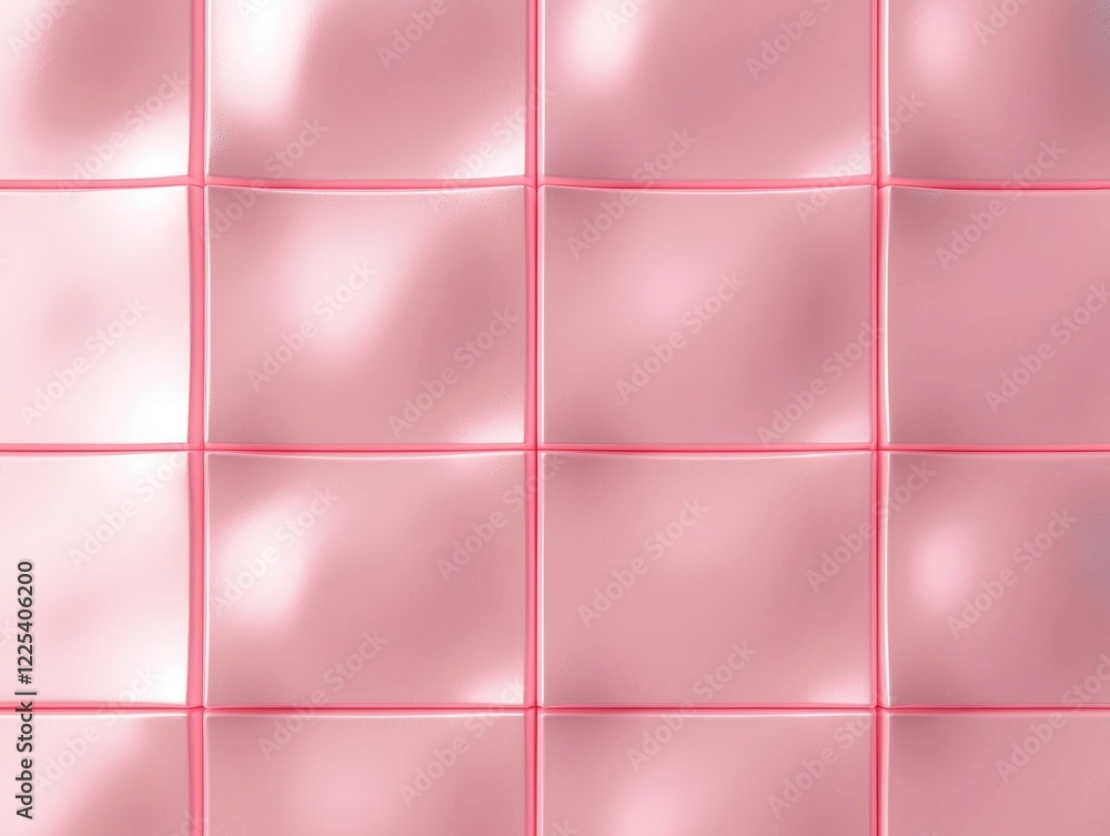 Aufkleber pink tile texture: a seamless pattern of soft, lustrous pink tiles with subtle grout lines. the ligh