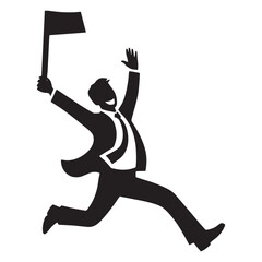 Silhouette of a man running with a flag in his hand