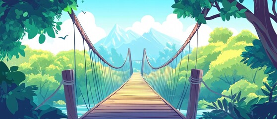 Fototapeta premium Picturesque Suspension Bridge Over Lush Forest Canopy