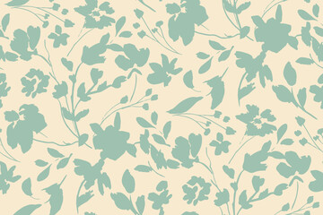 ПустоSimple monochrome two-color seamless pattern with flowers silhouette.