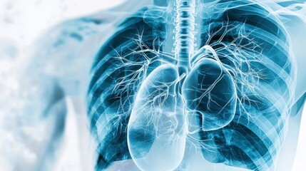 Advanced medical x ray image of the human respiratory system and thoracic cavity