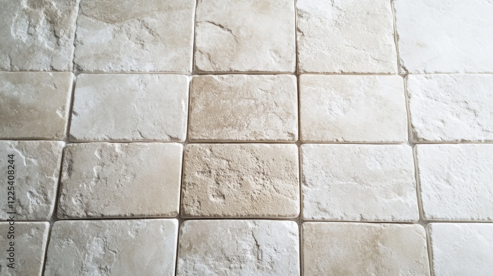 Poster textured beige and white stone tile flooring viewed from above with intricate patterns and empty spa