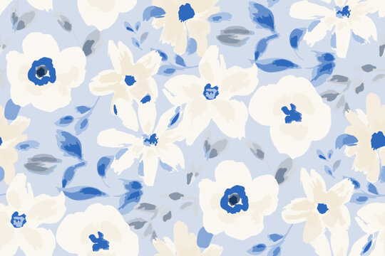 Cute feminine watercolor seamless pattern with wildflowers.hand drawn, not AI