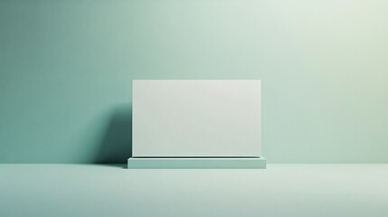 White blank canvas standing on pedestal in minimalist green room promoting simplicity and modern design