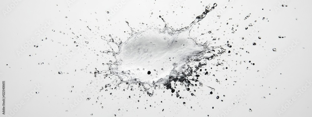 Poster dynamic water splash texture on white background with copy space for text and sparkling droplets in 
