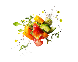 Colorful salad with a variety of vegetables including tomatoes, cucumbers