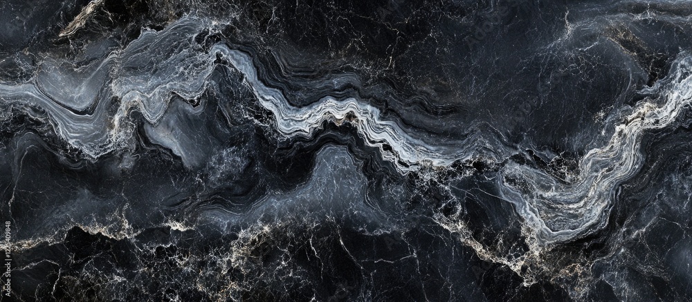 Poster Elegant Black and Grey Marble Wave Texture Background with Smooth Flowing Patterns and Ample Copyspace for Text and Design Elements