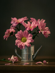 Крупный план фиолетовой хризантемы на темном фоне