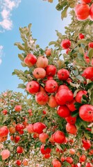 Obraz premium Red pomegranates hanging on a tree in the orchard..