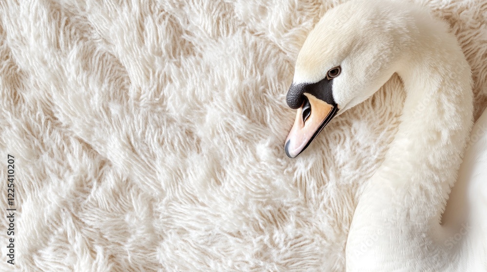 Poster close-up of elegant white swan against soft cream background with room for text and copy space