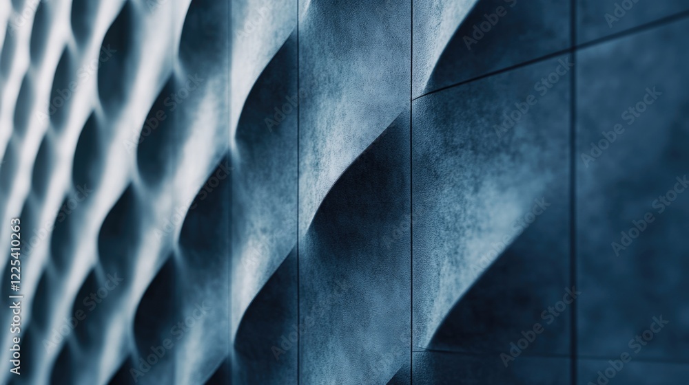 Poster textured blue wall with a wavy pattern and empty copy space for text in a modern interior setting sh