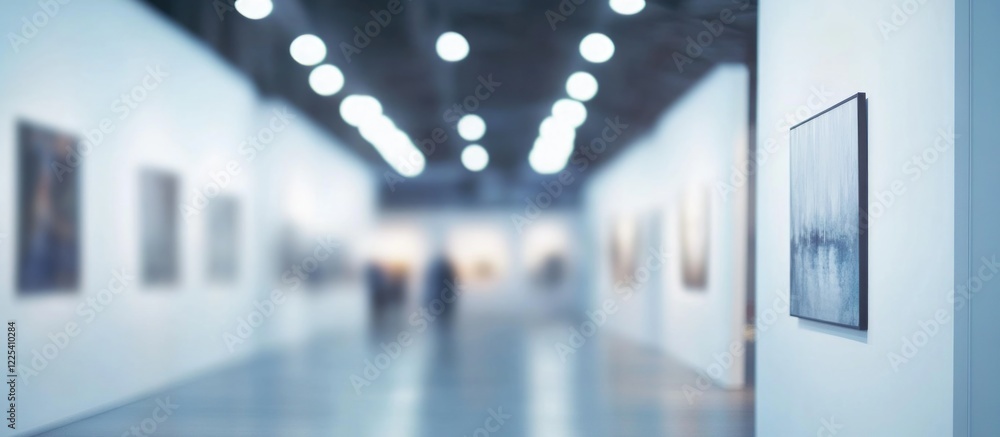 Aufkleber contemporary exhibition space blurred background featuring bright white walls and soft lighting crea