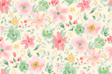 Cute feminine watercolor seamless pattern with wildflowers.hand drawn, not AI