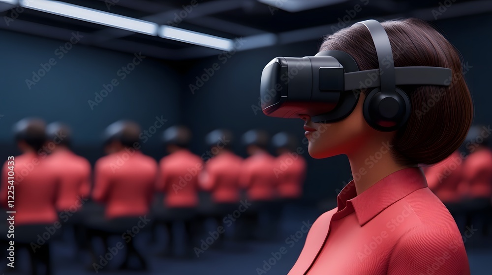 Poster conceptual virtual reality conference workshop with engaging avatars discussing and collaborating