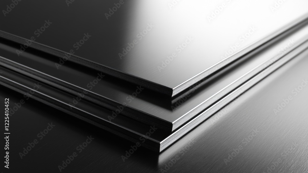 Poster precision engineered black steel sheets with smooth reflective surface and copy space in a minimalis