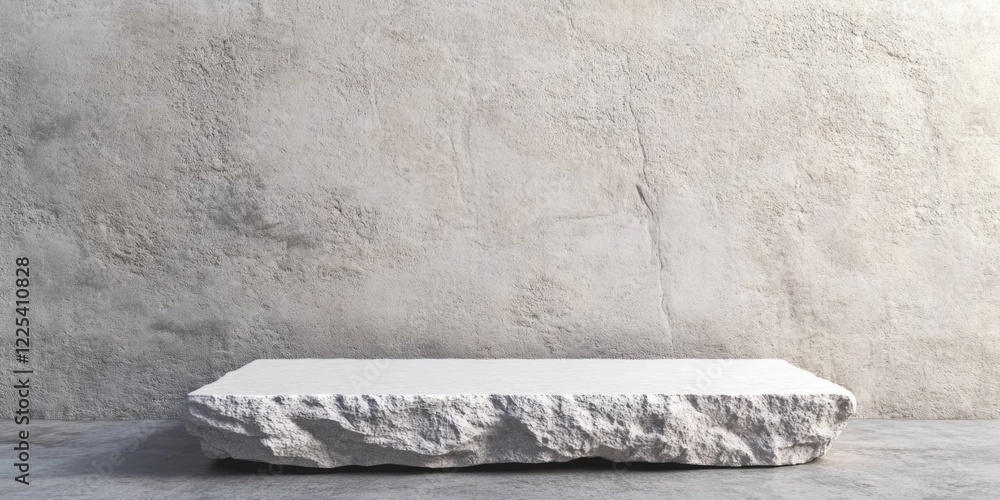 Aufkleber natural textured empty white stone pedestal for product display against a light gray concrete wall c