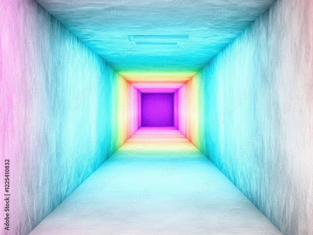 Poster vibrant geometric tunnel with colorful neon lighting creating a surreal abstract background for mode