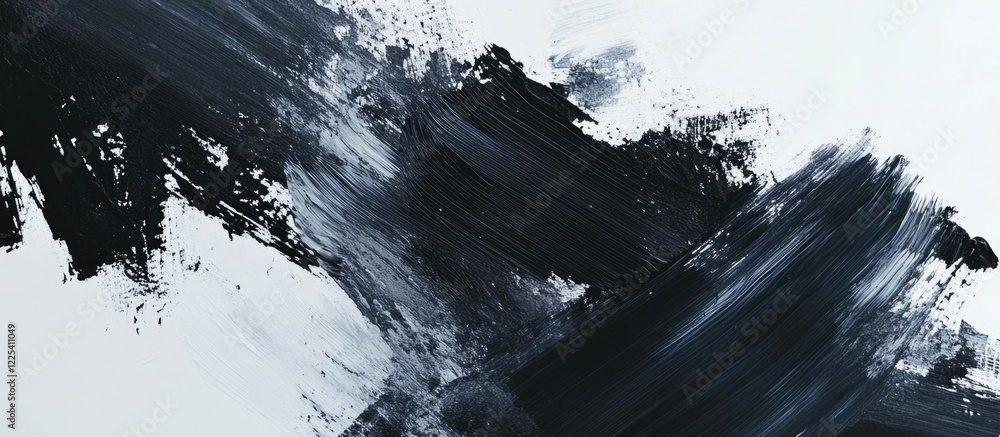 Poster abstract gray and black oil brush art composition with dramatic texture and empty copy space on ligh
