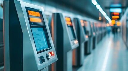 Touchless Ticketing Machines and Information Kiosks in a Modern Public Transportation Hub