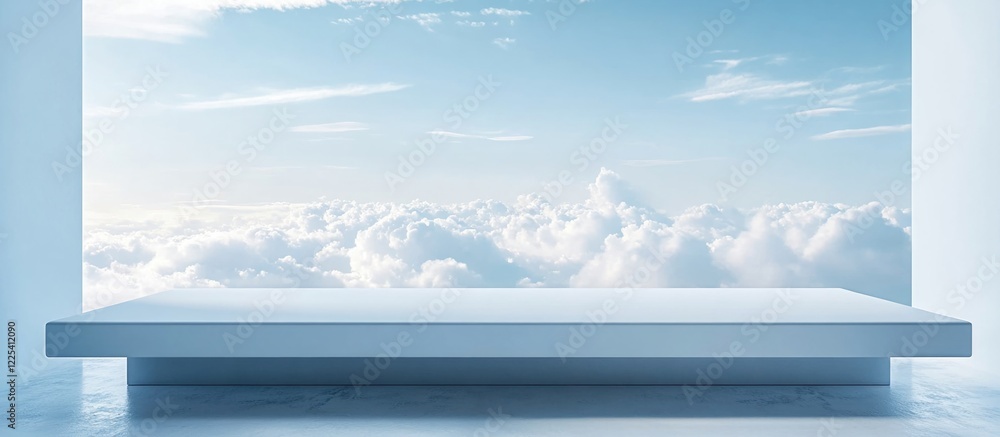 Aufkleber bright and airy spacious window seat overlooking fluffy clouds in a serene blue sky with ample empty