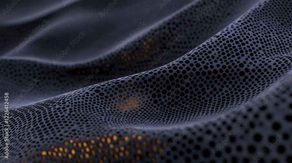 Poster a close-up of the black mesh fabric with small holes, creating an abstract pattern that resembles ri
