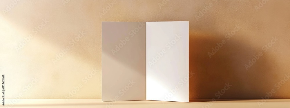 Poster elegant white brochure and trifold mockup showcased on a smooth surface against a light amber gradie