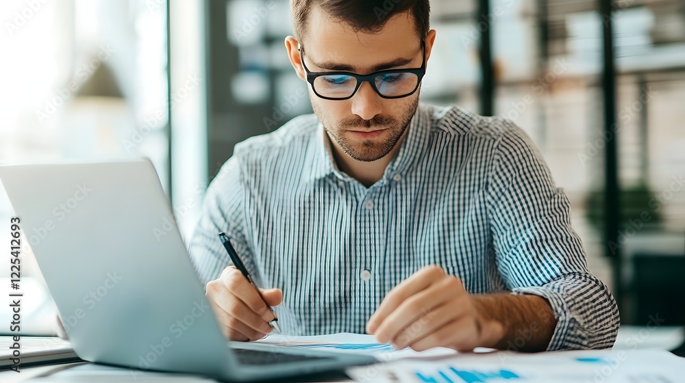 Poster futuristic financial analyst utilizing augmented reality for npv projections