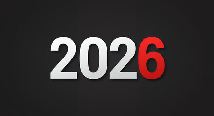 2026 New Year's Eve Design: Red and White Number Graphic on Black Background