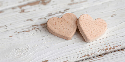 Obraz premium Two pink heart shaped cookies on rustic white wooden background love dessert