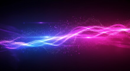 Vibrant Neon Abstract Light Waves with Glowing Particles - Futuristic Digital Background