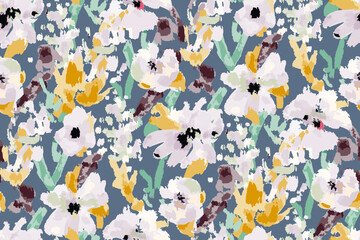 Abstract floral seamless pattern. Bright colors, gouache painting.hand drawn, not AI