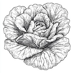 Fototapeta premium A detailed line drawing of a blooming cabbage, showcasing intricate leaf patterns and natural textures.