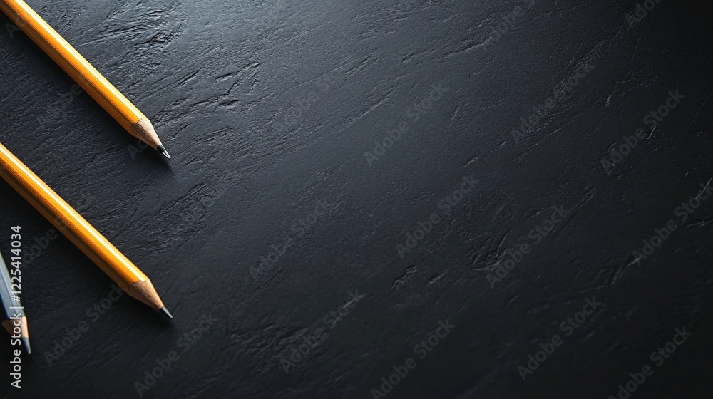 Poster pencils pointing to the center on dark background with copy space