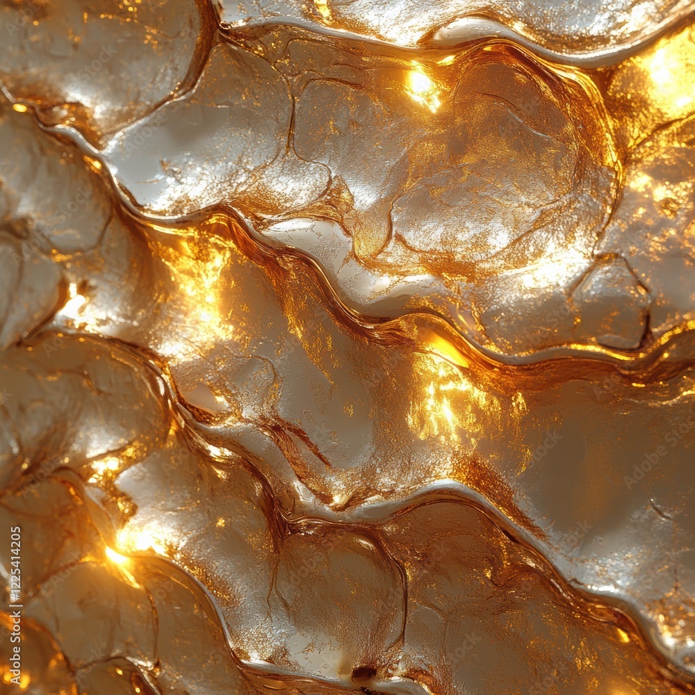 Poster artistic display of shimmering golden waves reflecting light in a modern décor setting. generative a