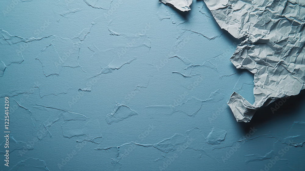 Poster minimalist textures of paper concept, crumpled paper texture on blue background, creating unique vis