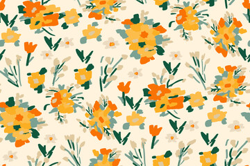 Cute feminine watercolor seamless pattern with wildflowers.hand drawn, not AI
