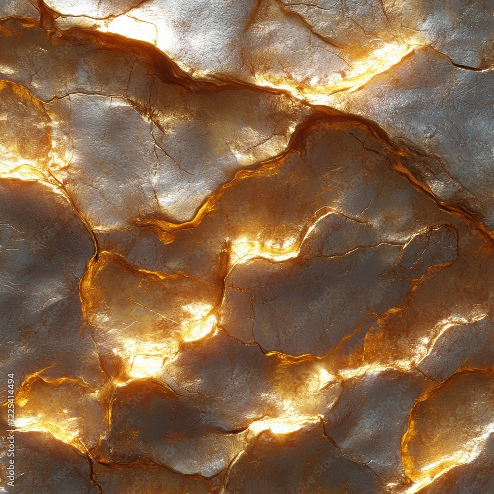 Poster natural stone with radiant golden veins and intricate textures illuminated by soft light in a close-