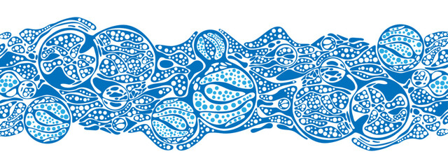 Vector blue background abstract texture chaotic lines, particles, circles. Imitation cellular structure, information network, style of neurography. Banners technology, business, medicine, presentation