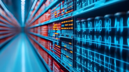 Virtual Shelves with Glowing Digital Sales Figures Overlay