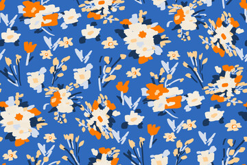 Cute feminine watercolor seamless pattern with wildflowers.hand drawn, not AI