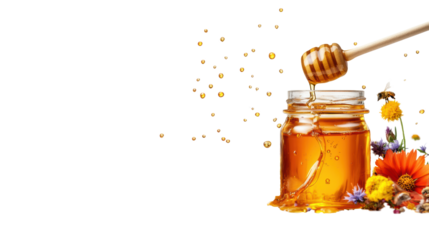 Honey Jar with Drizzler and Wildflowers