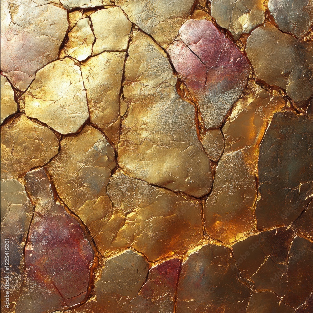 Poster textured abstract design featuring golden and metallic hues with organic cracks and patterns for art