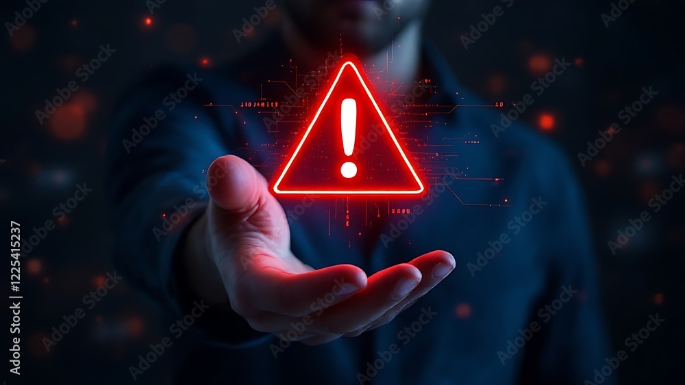 Poster warning alert icon with a hacked system. malicious software, virus, spyware, malware, or cyberattack