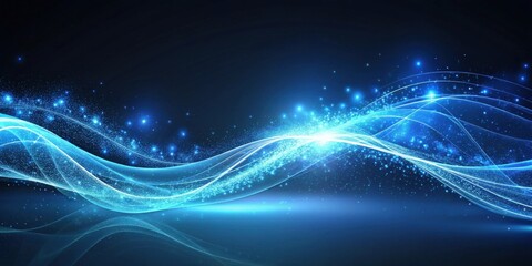 Fototapeta premium Abstract Blue Wave Energy Flow with Sparkling Particles