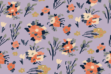 Cute feminine watercolor seamless pattern with wildflowers.hand drawn, not AI