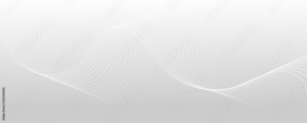 Poster abstract white wave dynamic curve lines on gray background. energy technology concept modern backdro